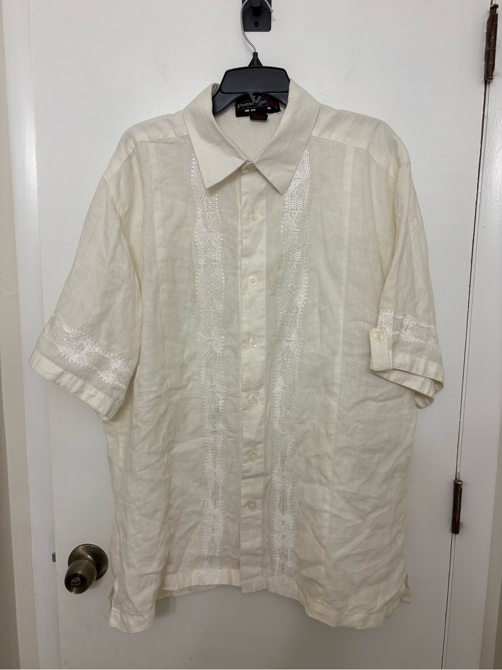 Royal Prestige 100% Linen Embroidered Guayabera Shirt White Men’s XL